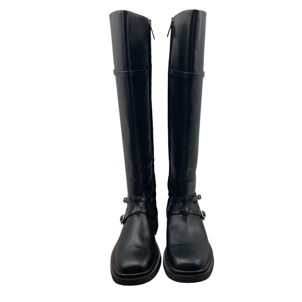 Sarto by Franco Sarto Ainsley Black Leather Over The Knee Moto Boots Womens 6.5M